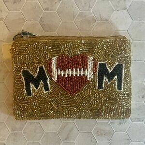 Viola Beaded Purse - Mom w/Heart Football (Gold)